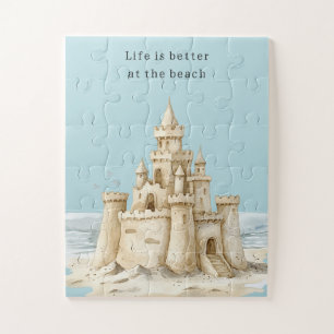 Ocean Beach Birds Blue Sky Cream Sand Castle Jigsaw Puzzle