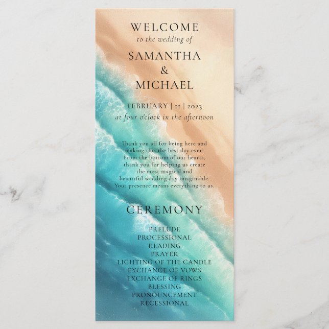 Ocean Beach Blue Earthtone Watercolor Menu (Front)