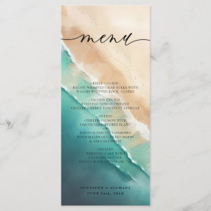 Ocean Beach Blue Watercolor Elegant Calligraphy Menu