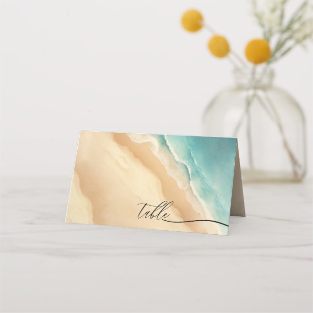 Ocean Beach Blue Watercolor Elegant tABLE Place Card (Front)