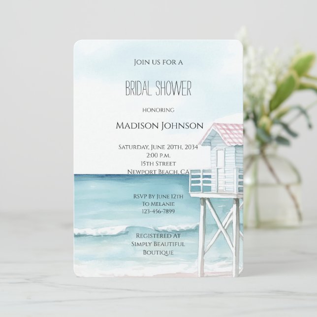 Ocean Beach Coastal Bridal Shower Invitation (Standing Front)
