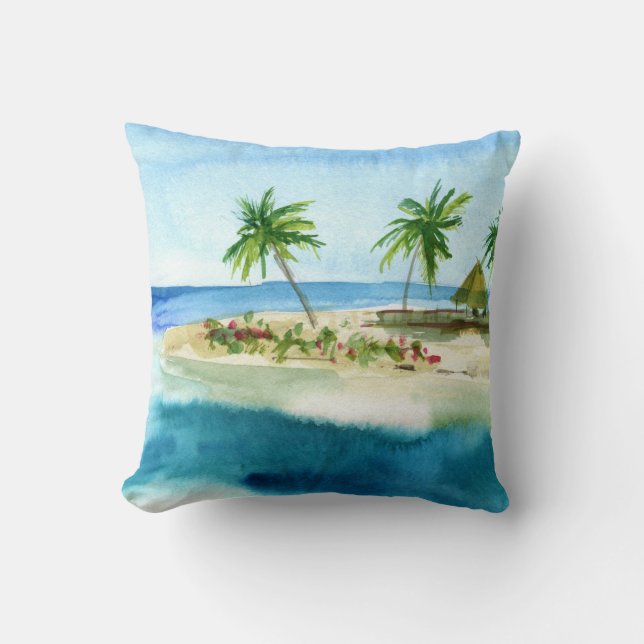 Ocean Beach Coastal  Island Throw Pillow (Front)