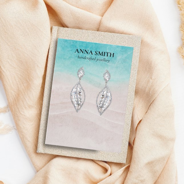 Ocean Beach Coastal Modern Stud Earring Display Business Card (Creator Uploaded)