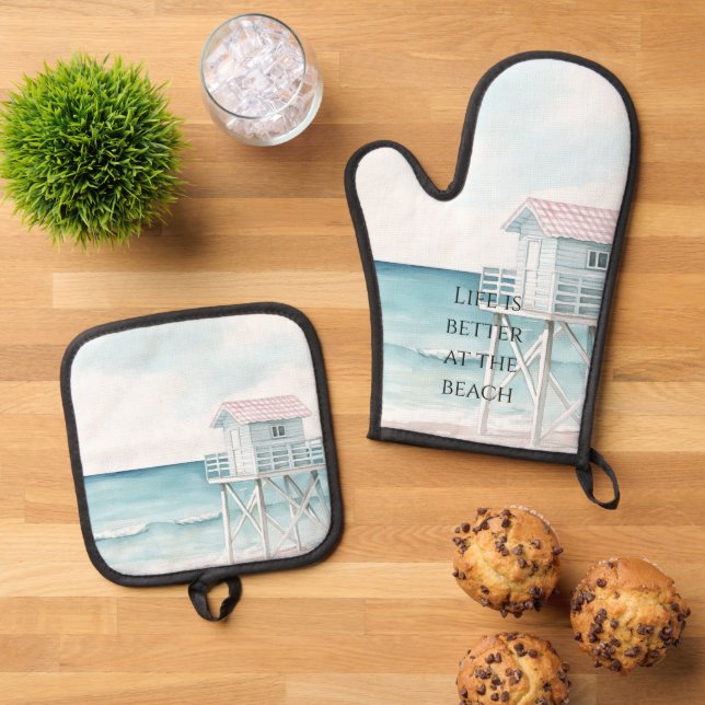 Ocean Beach Coastal   Oven Mitt & Pot Holder Set (Top Down)