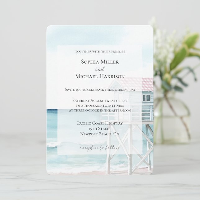 Ocean Beach Coastal Wedding Invitation (Standing Front)