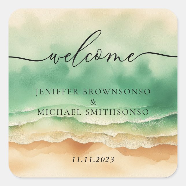 Ocean Beach Cute Signature Sun Sand Square Sticker (Front)