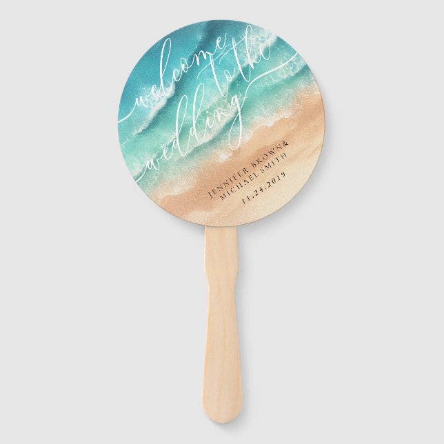 Ocean Beach Day Party Welcome Wedding Hand Fan (Front)