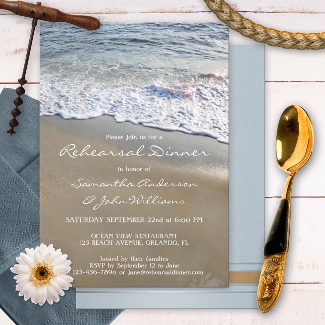 Ocean Beach Elegant Wedding Rehearsal Dinner Invitation (Creator Uploaded)