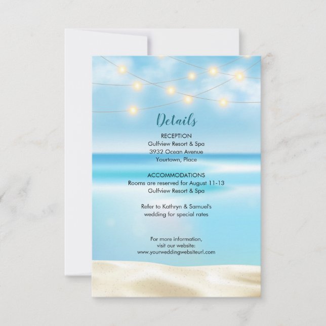 Ocean Beach Fairy Lights Wedding Insert Reception Invitation (Front)
