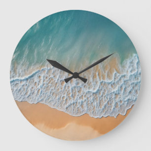 Ocean Beach From Above Turquoise Sea Waves Large Clock