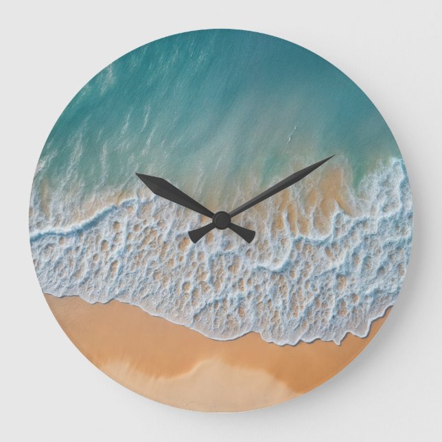 Ocean Beach From Above Turquoise Sea Waves Large Clock (Front)