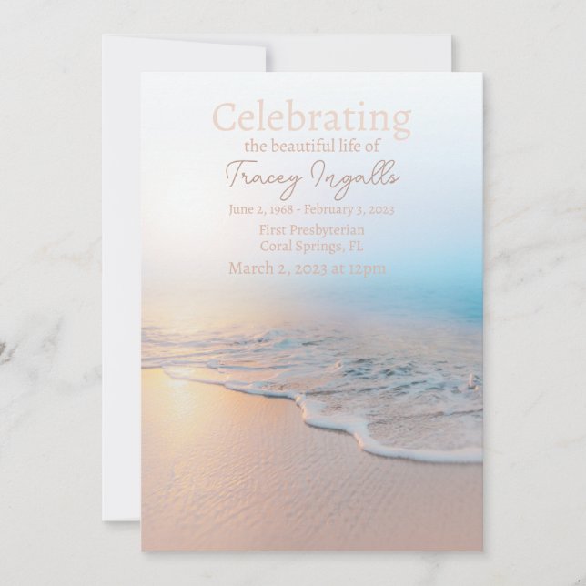 Ocean Beach Funeral Celebration of Life Invitation (Front)