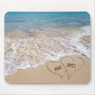 Ocean Beach Hearts with names Mouse Pad