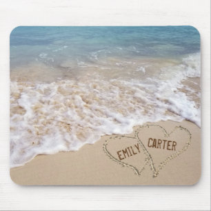 Ocean beach hearts with turquoise water mouse pad