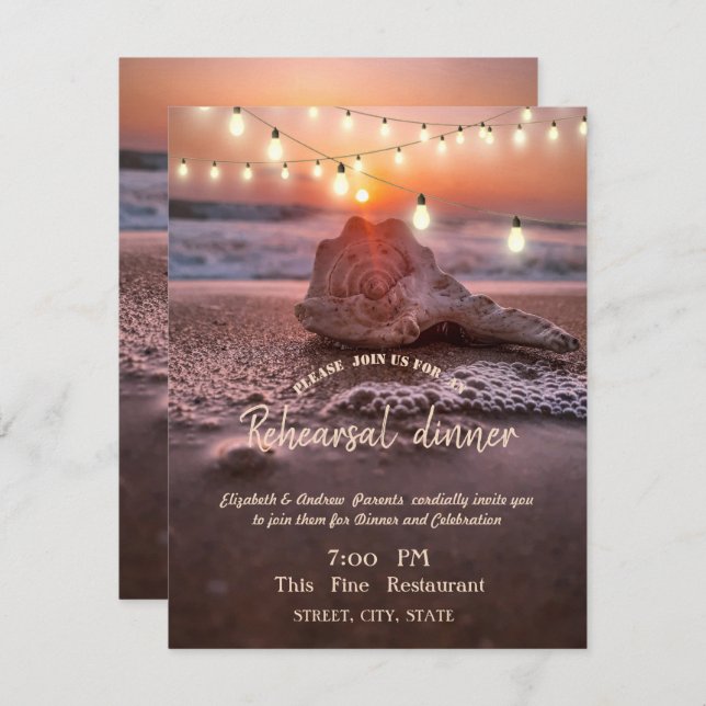 Ocean Beach, Light Seashell Rehearsal Dinner  Invitation (Front/Back)
