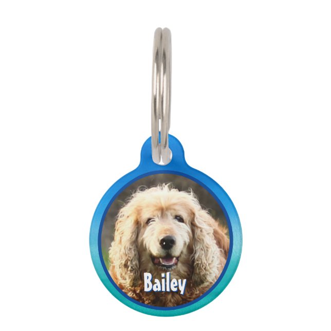 Ocean Beach Monogram Photo Name Address Pet Tag (Front)