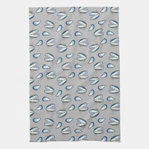 Ocean Beach Mussel Shells- Grey Tea Towel