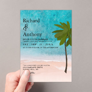 Ocean Beach Palm Tree Wedding Acrylic Invitations