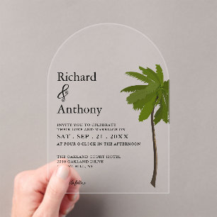 Ocean Beach Palm Tree Wedding Acrylic Invitations