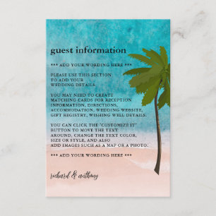Ocean Beach Palm Tree Wedding Detail Enclosure Card