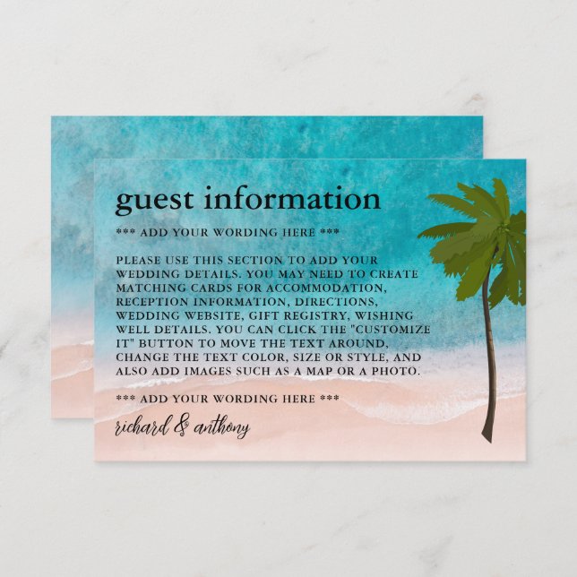 Ocean Beach Palm Tree Wedding Detail Enclosure Card (Front/Back)