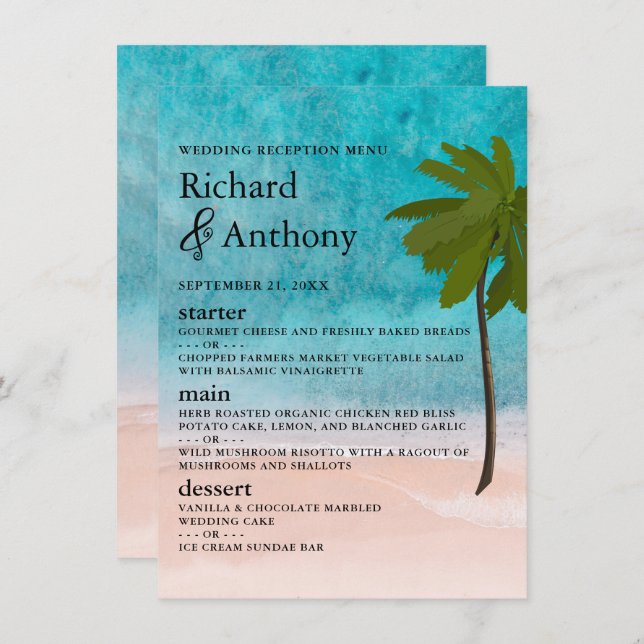 Ocean Beach Palm Tree Wedding Menu (Front/Back)