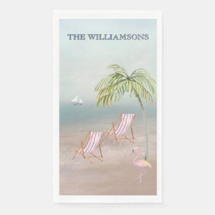Ocean Beach Personalised Palm Trees Flamingo Napkin