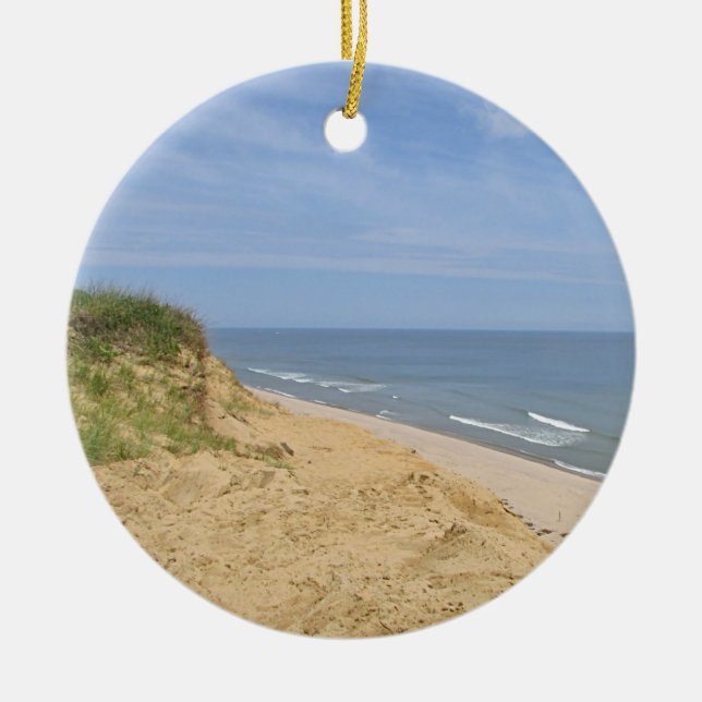 Ocean beach photo ceramic tree decoration (Front)