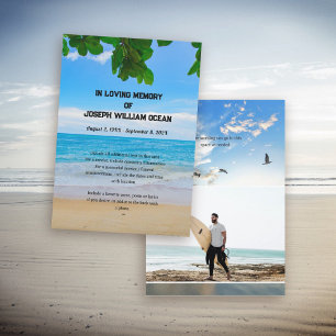 Ocean Beach Photo Memorial Funeral Service Card