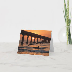 Ocean Beach Pier - Beach Sunset Dolphins Thank You Card