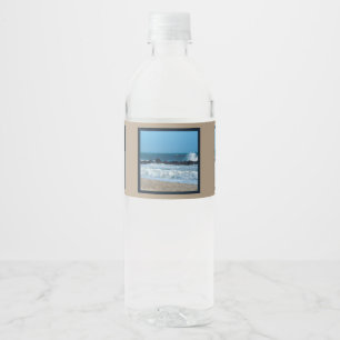 ocean beach rocks NJ photo water bottle label
