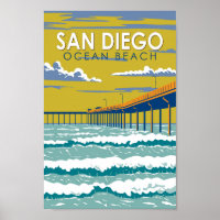 Ocean Beach San Diego Travel Art Vintage