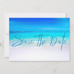 Ocean Beach Sand Destination Blue  Modern Save The Date