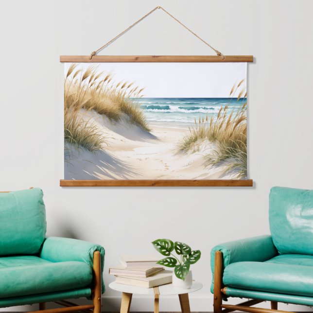 Ocean Beach Sand Dunes Grasses Pathway Beach Art Hanging Tapestry (Living Room)