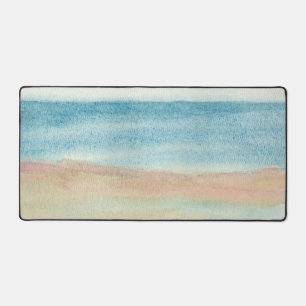 Ocean Beach Sand Foggy Sky Watercolor Seascape Desk Mat