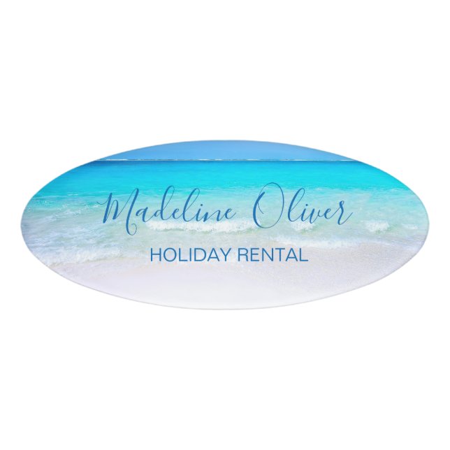 Ocean Beach Sea Holiday Rental Blue Modern Badge (Front)