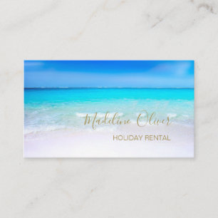 Ocean Beach Sea Holiday Rental Gold Blue Stylish Business Card