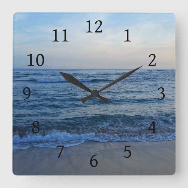 Ocean Beach Sea Photo 14 blue Square Wall Clock (Front)