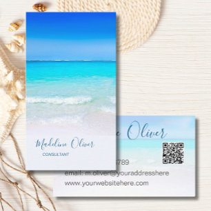 Ocean Beach Sea QR Code Travel  Spa Aqua Blue  Business Card