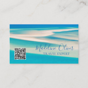 Ocean Beach Sea QR Travel Aqua Blue Business Card