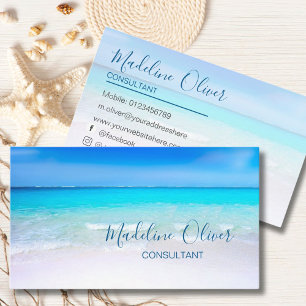Ocean Beach Sea Social Media Travel Aqua Blue Business Card