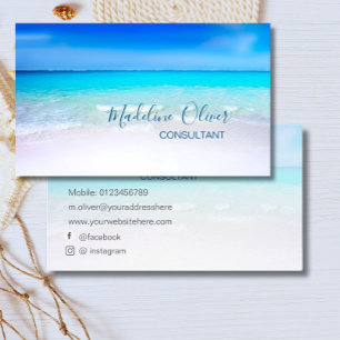 Ocean Beach Sea Social Media Travel Aqua Blue Business Card