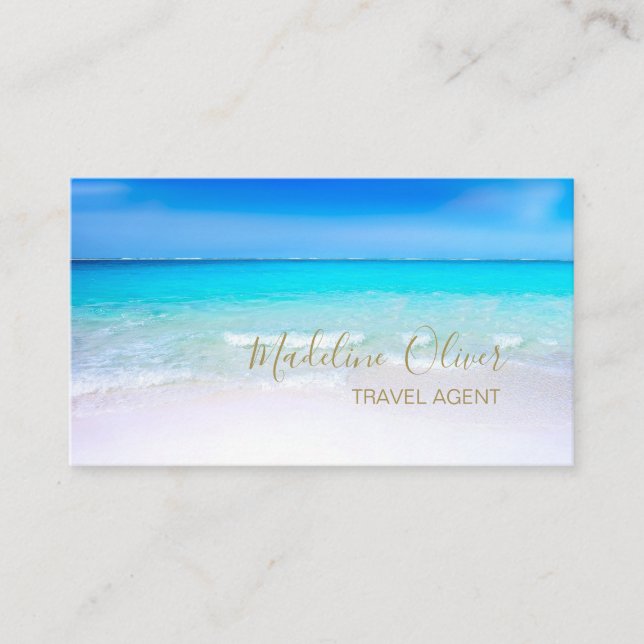 Ocean Beach Sea Travel Agent Gold Colour Business Card (Front)