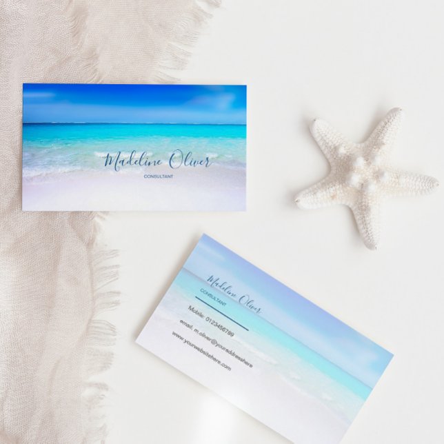 Ocean Beach Sea Travel Aqua Blue Modern Business Card (Creator Uploaded)