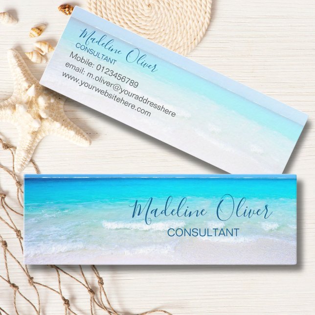 Ocean Beach Sea Travel Aqua Blue Modern Thin Mini Business Card (Creator Uploaded)