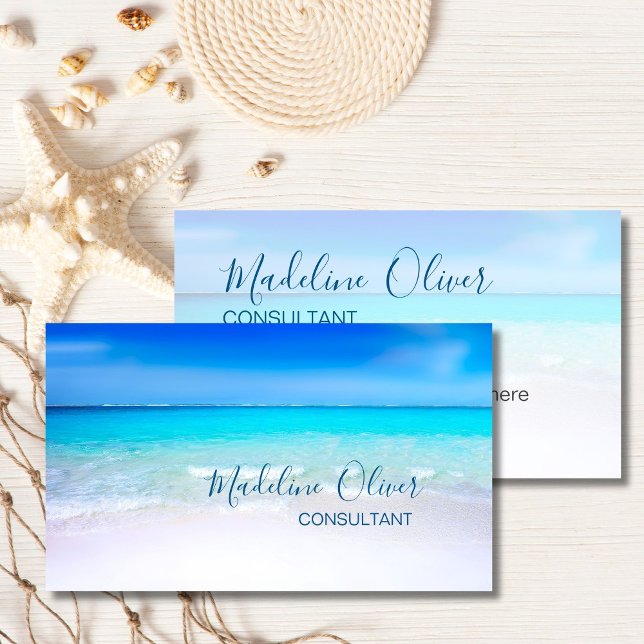 Ocean Beach Sea Travel Aqua Blue Stylish Business Card (Creator Uploaded)