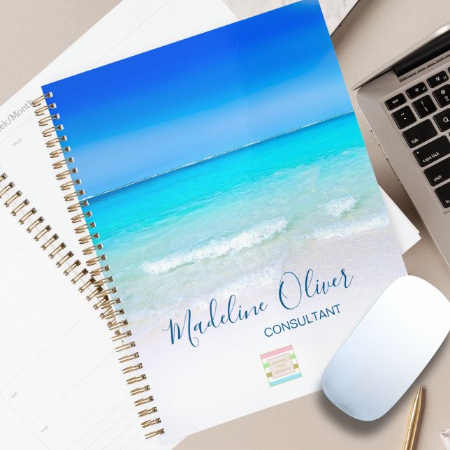Ocean Beach Sea Travel Business Blue Logo Planner (Creator Uploaded)