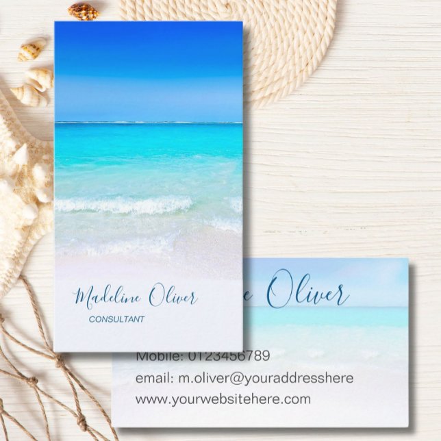 Ocean Beach Sea Travel  Spa Aqua Blue Stylish Business Card (Creator Uploaded)