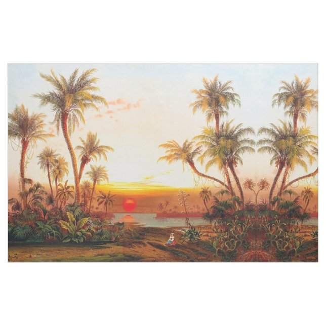 Ocean Beach Sea Tropical Palm Trees Sunset Fabric (Yard)