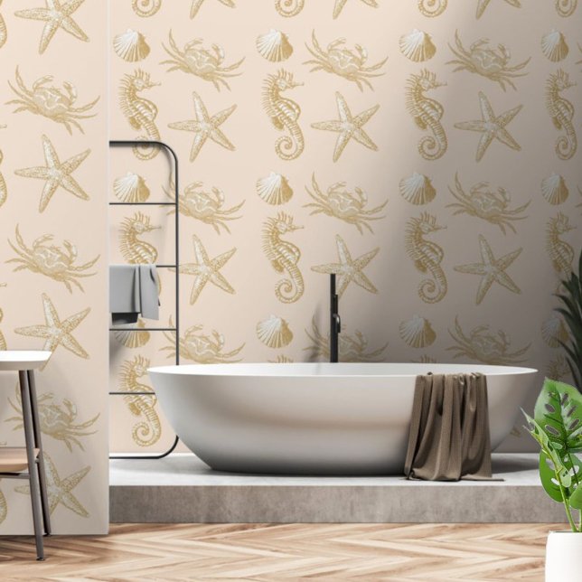 Ocean Beach Seahorse Starfish Crab & Shell Pattern Wallpaper (Creator Uploaded)
